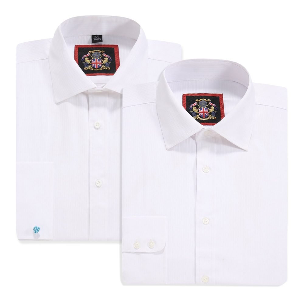 The Canterbury Self Stripe Mens White Shirt, Business Formal Dress Office Wedding, Single & Double Cuff Option. (Discontinued Style) - Image 4