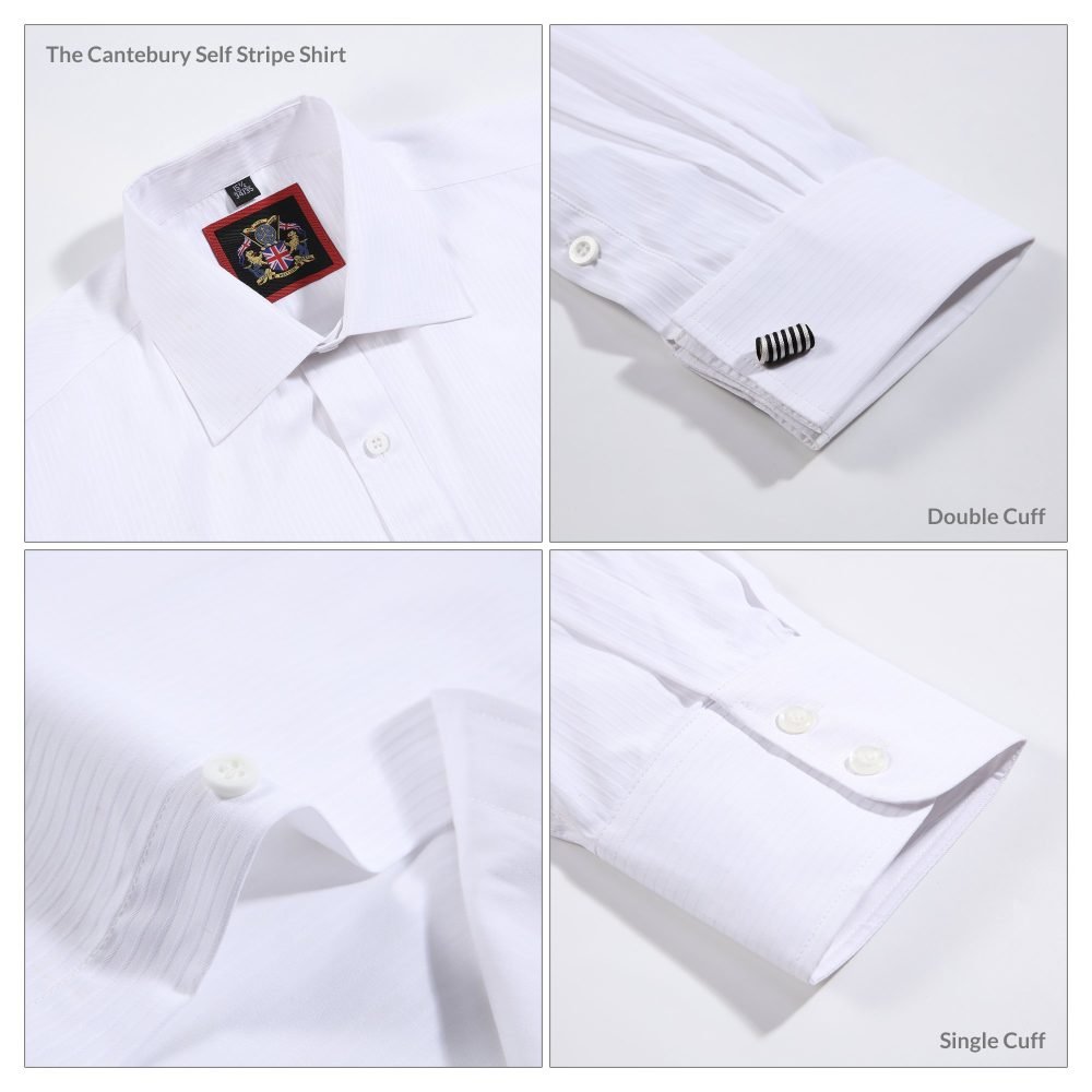 The Canterbury Self Stripe Mens White Shirt, Business Formal Dress Office Wedding, Single & Double Cuff Option. (Discontinued Style) - Image 8