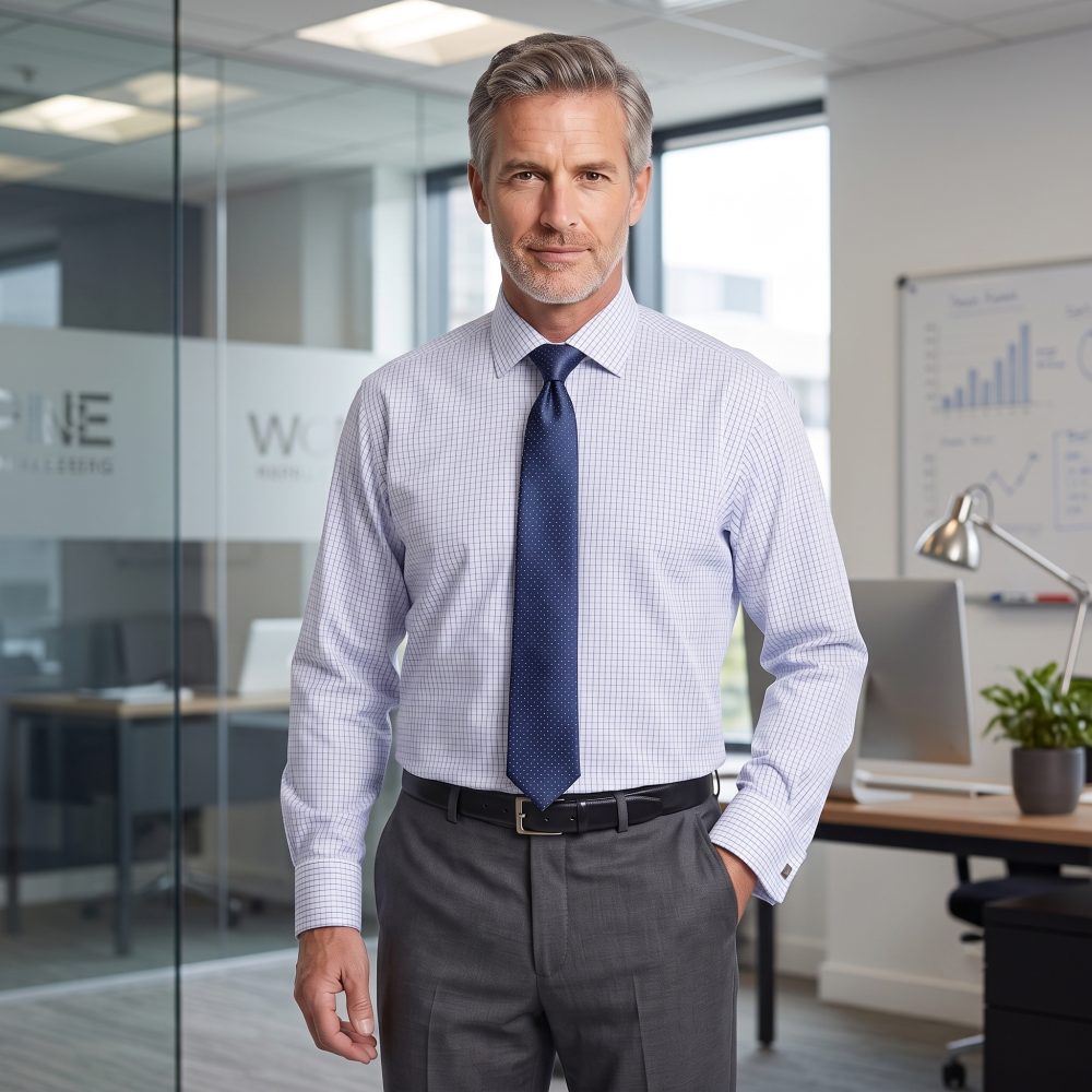 The Hampton Check Shirt, Mens Formal Dress Shirts For Office Business, Wedding Suit & Casual. Long Sleeve, Single or Double Cuff. Blue. (Discontinued Style, Very Limited Stocks, On Sale Great Buy) - Image 1
