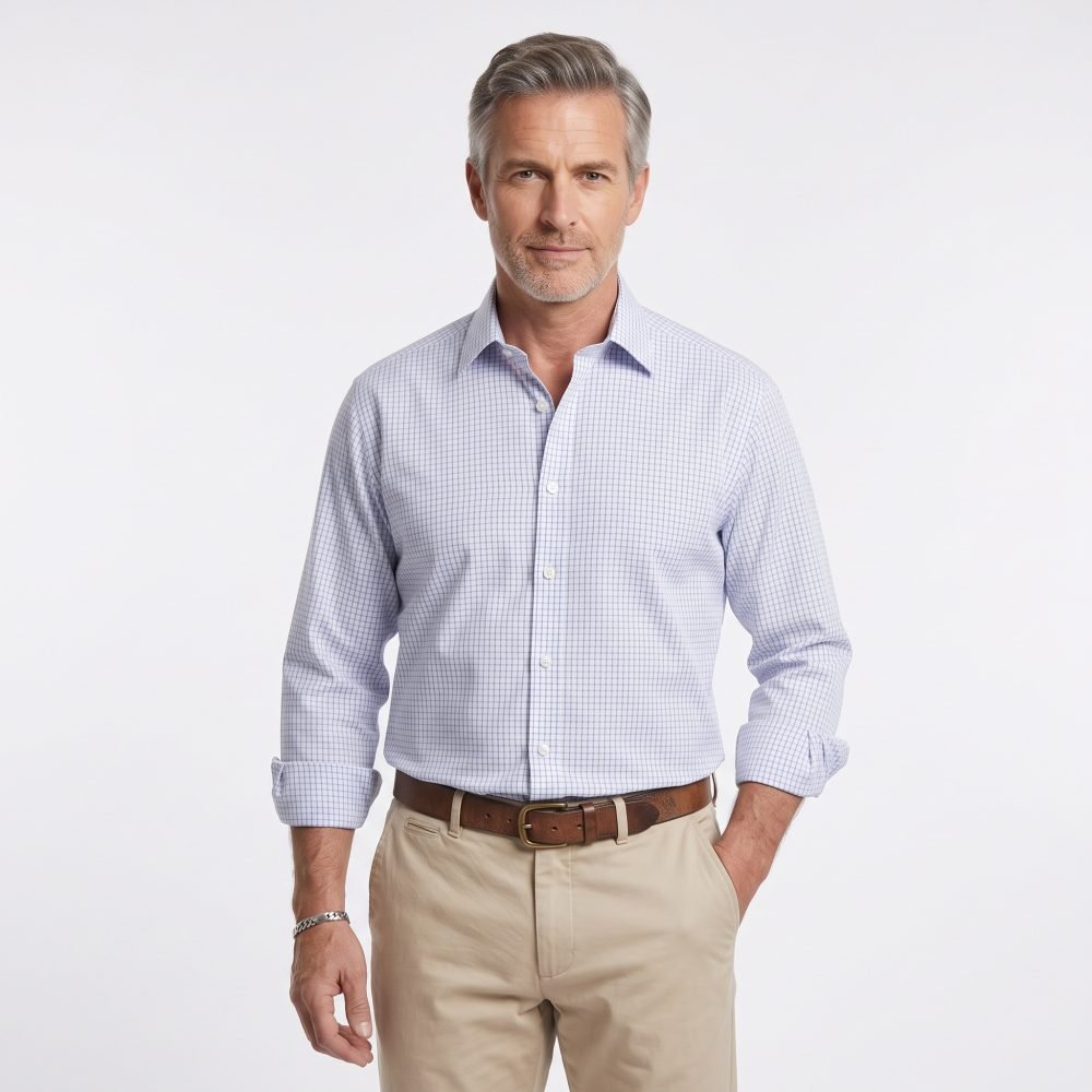 The Hampton Check Shirt, Mens Formal Dress Shirts For Office Business, Wedding Suit & Casual. Long Sleeve, Single or Double Cuff. Blue. (Discontinued Style, Very Limited Stocks, On Sale Great Buy) - Image 2