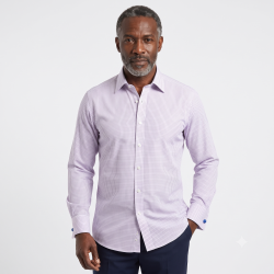The Hampton Check Shirt, Mens Formal Dress Shirts For Office Business, Wedding Suit & Casual. Long Sleeve, Single or Double Cuff. Purple. (Discontinued Style, Very Limited Stocks, On Sale Great Buy)