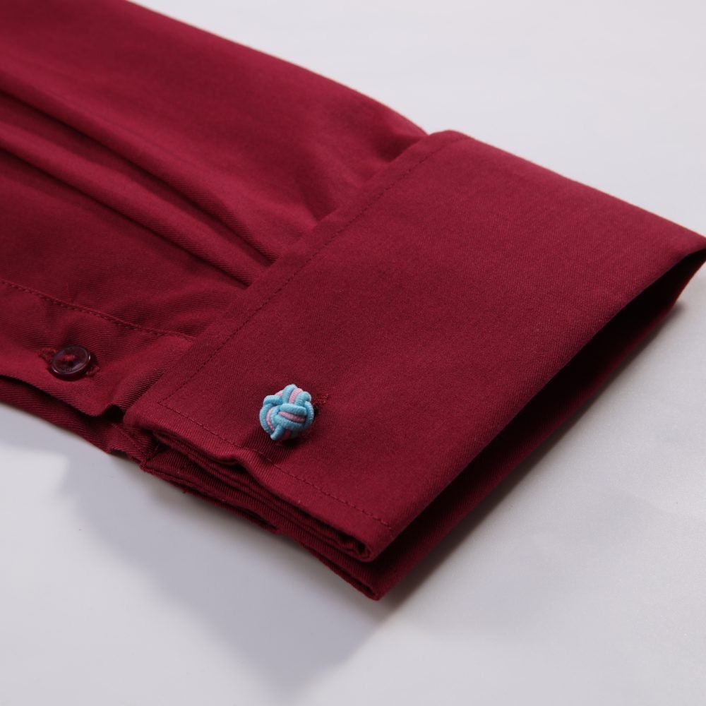 The London Plain Mens Shirt, Regular Fit, Classic Formal Dress Wear, Single & Double Cuff Option, Burgundy - Image 9