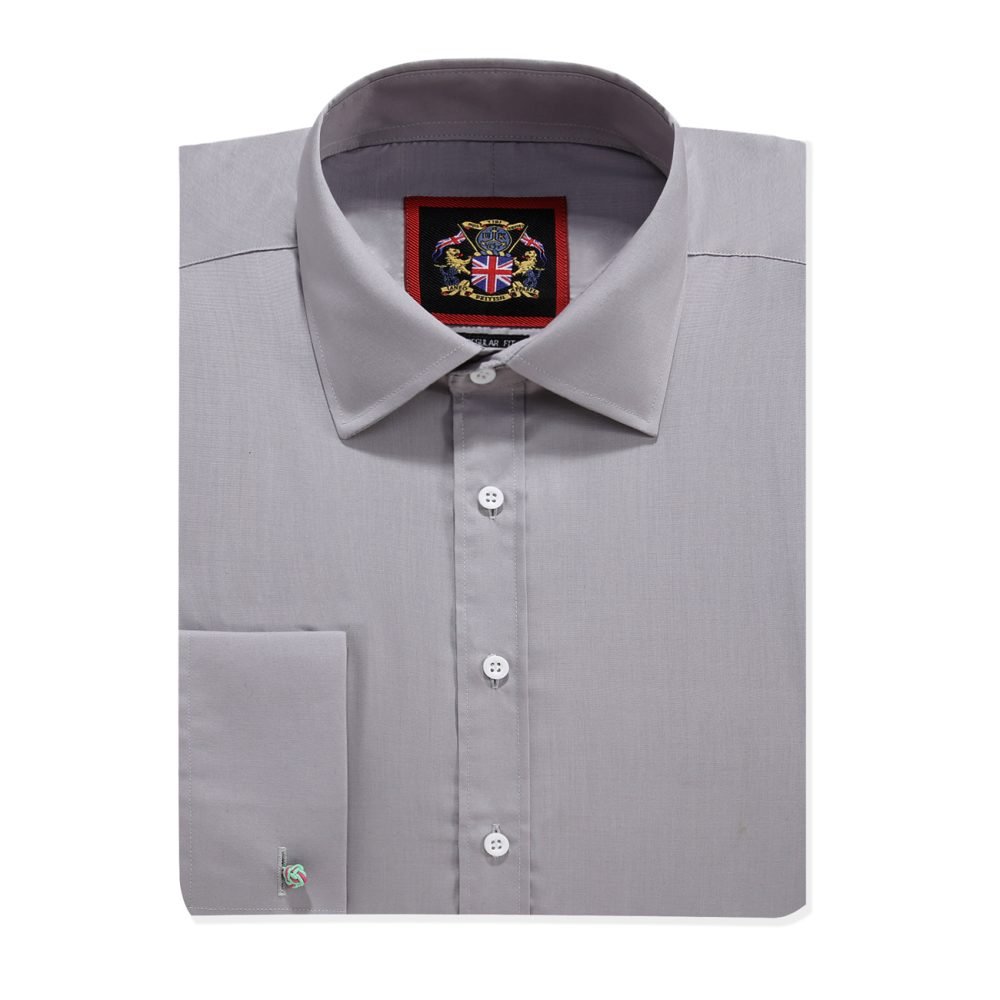 The London Plain Mens Shirt, Regular Fit, Classic Formal Dress Wear, Single & Double Cuff Option, Light Grey - Image 6