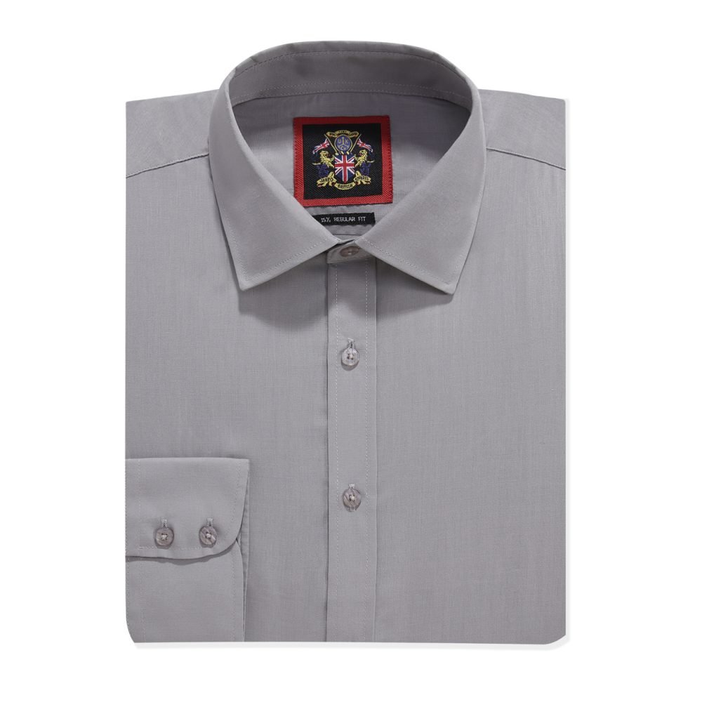 The London Plain Mens Shirt, Regular Fit, Classic Formal Dress Wear, Single & Double Cuff Option, Light Grey - Image 9