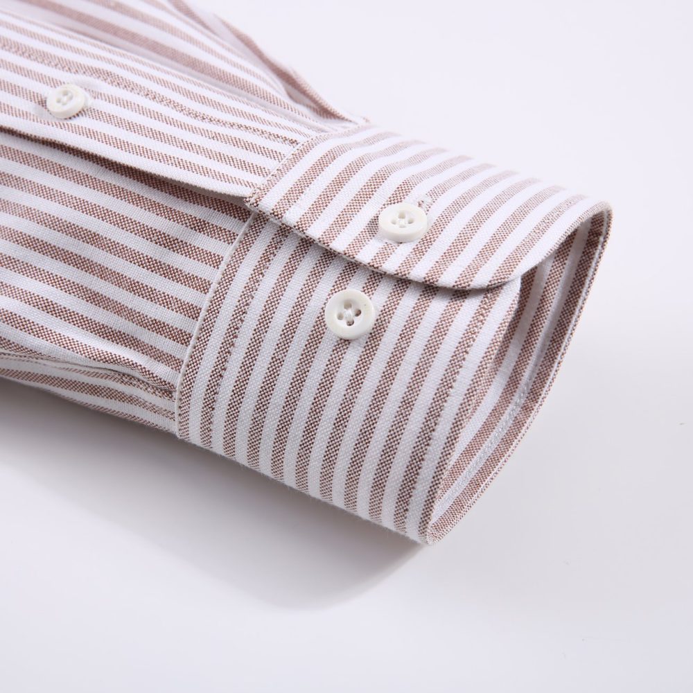 Sand - Mens Long Sleeve Stripe Oxford Shirt. The Kensington Button Down Collar & Pocket. Authentic Oxford Fabric - Image 8