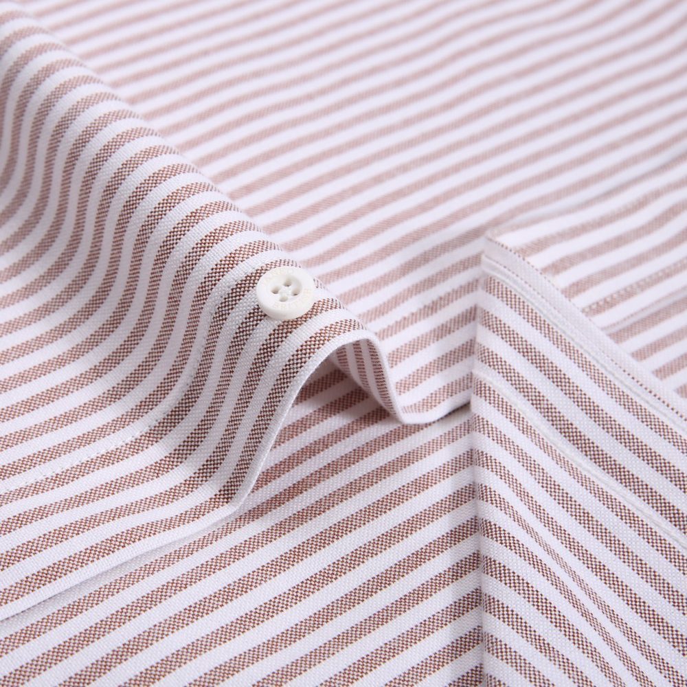 Sand - Mens Long Sleeve Stripe Oxford Shirt. The Kensington Button Down Collar & Pocket. Authentic Oxford Fabric - Image 9