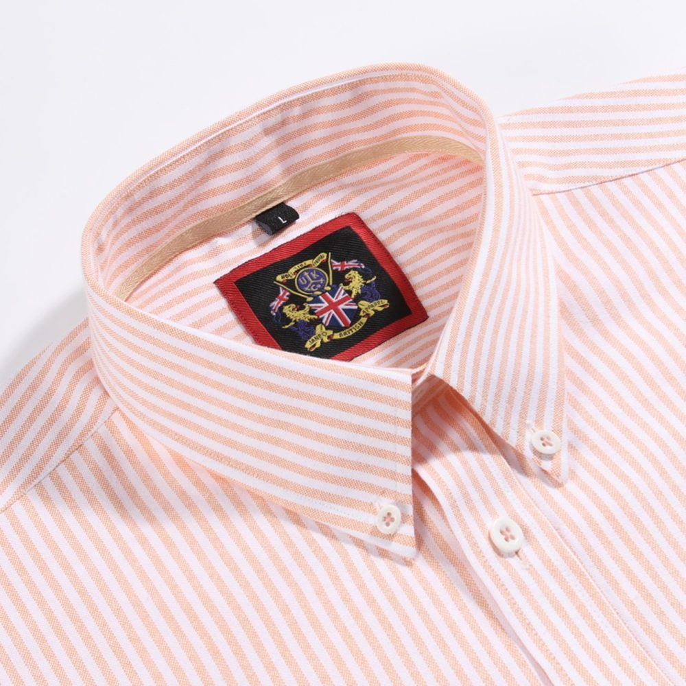 Somerset Peachy Peach - Mens Long Sleeve Stripe Oxford Shirt. The Kensington Button Down Collar & Pocket. Authentic Oxford Fabric - Image 7