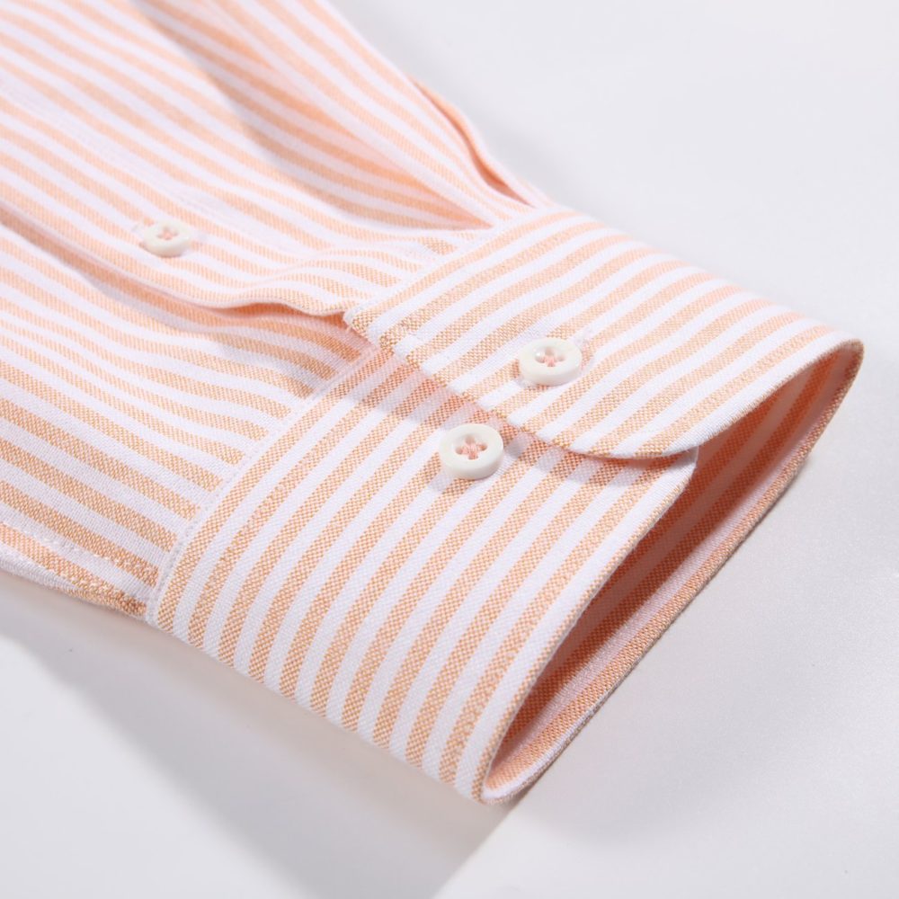 Somerset Peachy Peach - Mens Long Sleeve Stripe Oxford Shirt. The Kensington Button Down Collar & Pocket. Authentic Oxford Fabric - Image 8