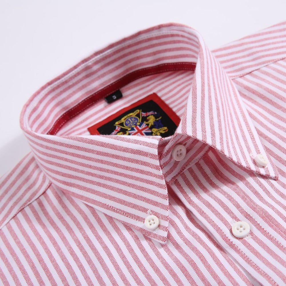 Crayo'ola Red - Mens Long Sleeve Stripe Oxford Shirt. The Kensington Button Down Collar & Pocket. Authentic Oxford Fabric - Image 7