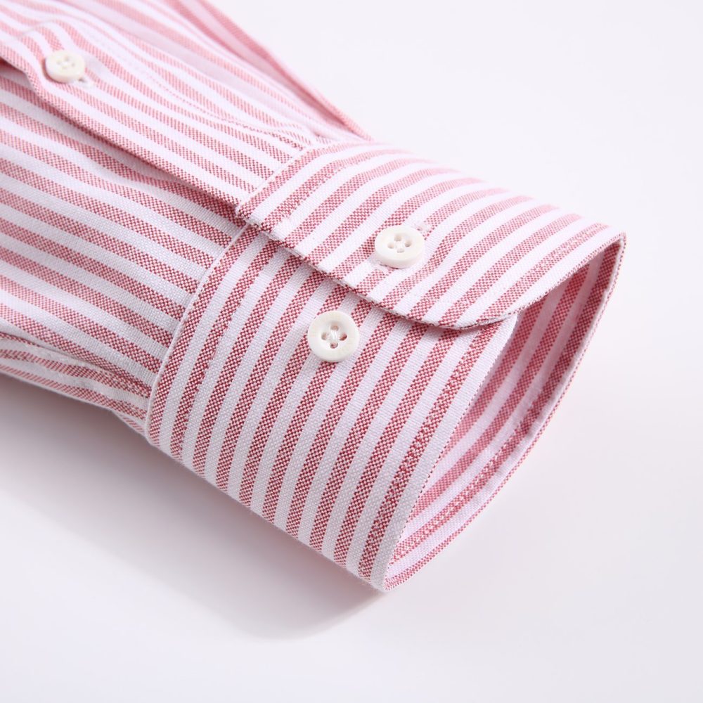 Crayo'ola Red - Mens Long Sleeve Stripe Oxford Shirt. The Kensington Button Down Collar & Pocket. Authentic Oxford Fabric - Image 8