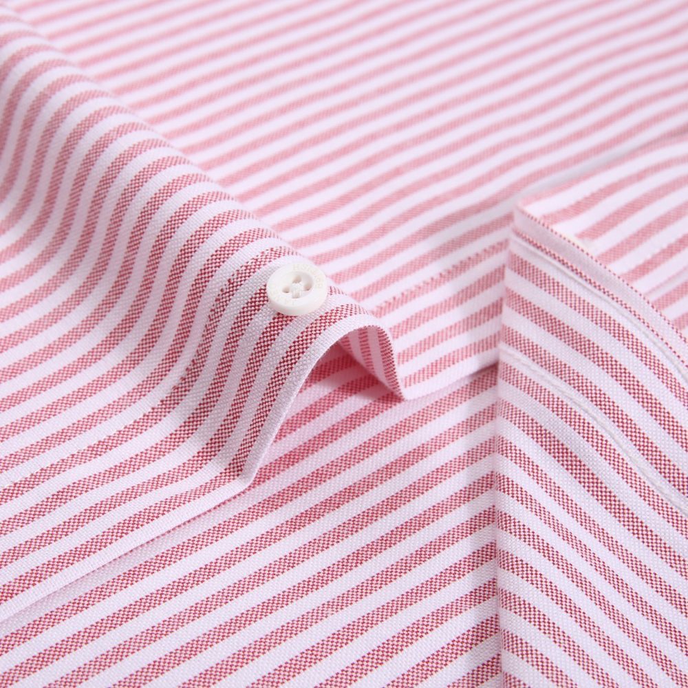 Crayo'ola Red - Mens Long Sleeve Stripe Oxford Shirt. The Kensington Button Down Collar & Pocket. Authentic Oxford Fabric - Image 9