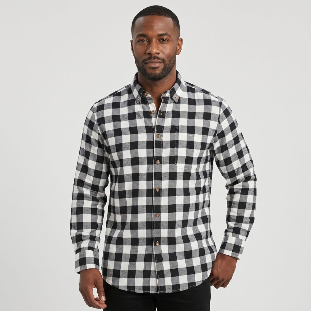 Mens Tartan Check Shirts Lumberjack Flannel Style by Janeo British Apparel. Black White Rebel - Image 1