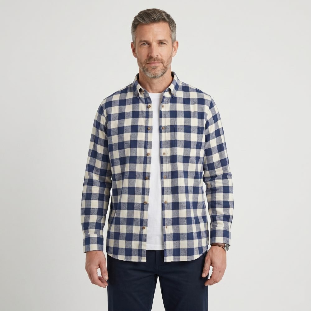 Mens Tartan Check Shirts Lumberjack Flannel Style by Janeo British Apparel. Moody Blues Navy - Image 1