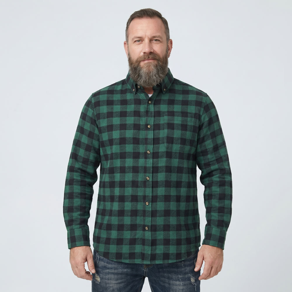 Mens Tartan Check Shirts Lumberjack Flannel Style by Janeo British Apparel. Brunswick Racing Green - Image 1
