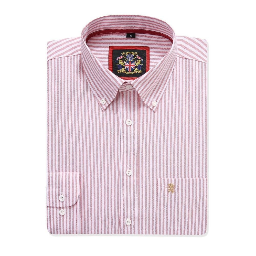 Crayo'ola Red - Mens Long Sleeve Stripe Oxford Shirt. The Kensington Button Down Collar & Pocket. Authentic Oxford Fabric - Image 6