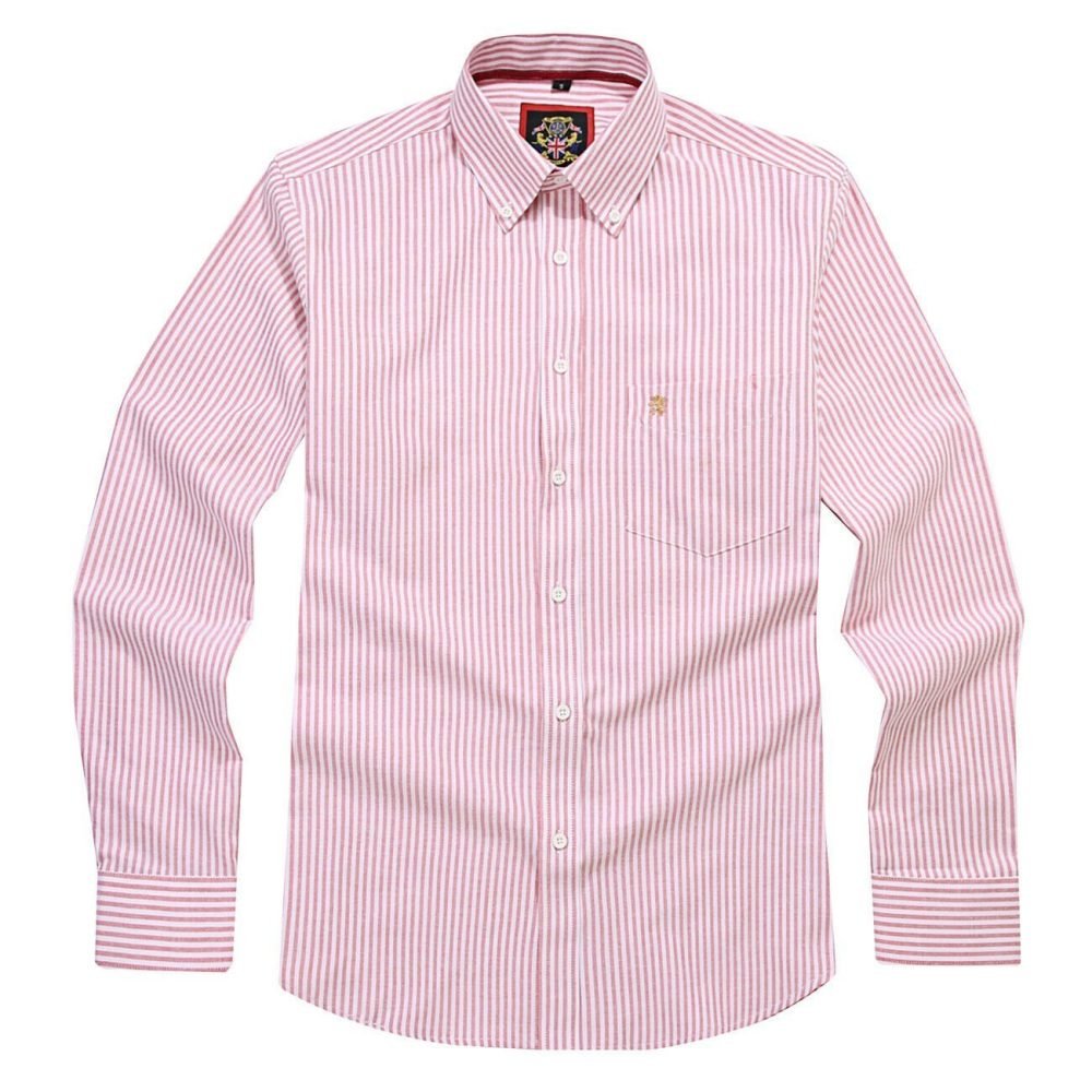 Crayo'ola Red - Mens Long Sleeve Stripe Oxford Shirt. The Kensington Button Down Collar & Pocket. Authentic Oxford Fabric - Image 4