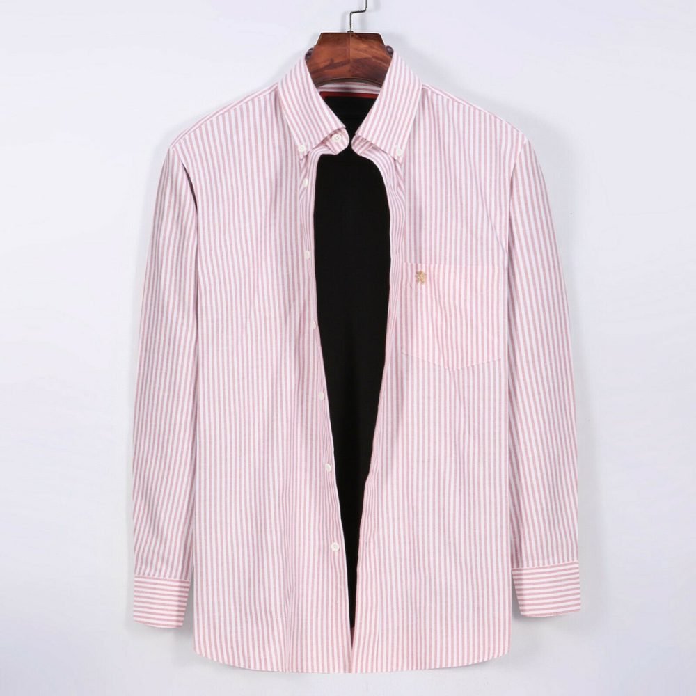 Crayo'ola Red - Mens Long Sleeve Stripe Oxford Shirt. The Kensington Button Down Collar & Pocket. Authentic Oxford Fabric - Image 5