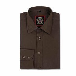 Mens Plain Formal Dress Shirts for Office Business, Wedding Suit & Casual, Long Sleeve, Janeo British Apparel. English Chocolate Brown. (Discontinued Style, Very Limited Stocks, On Sale Great Buy)