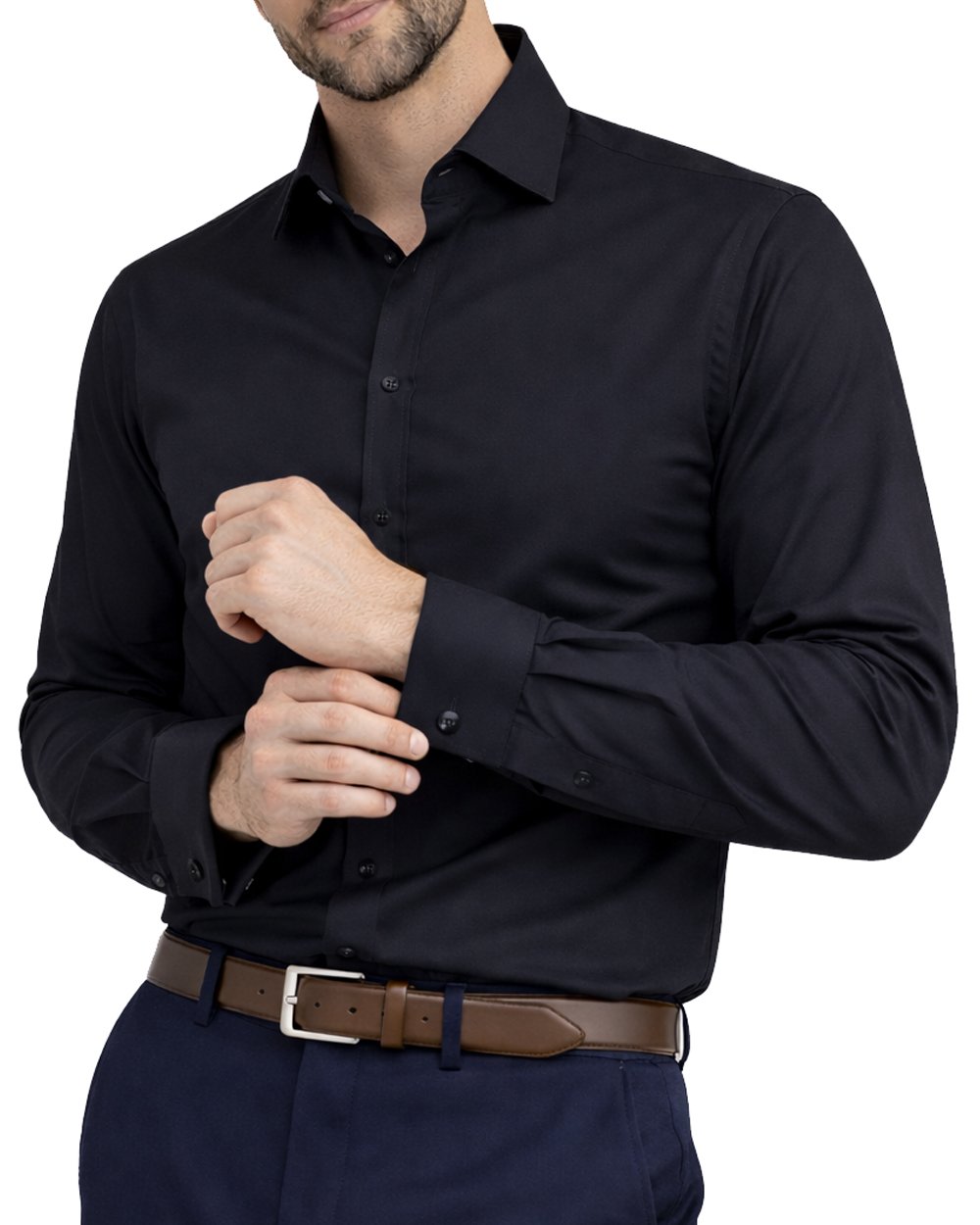 The London Plain Mens Shirt, Regular Fit, Classic Formal Dress Wear, Single & Double Cuff Option, Black - Image 1