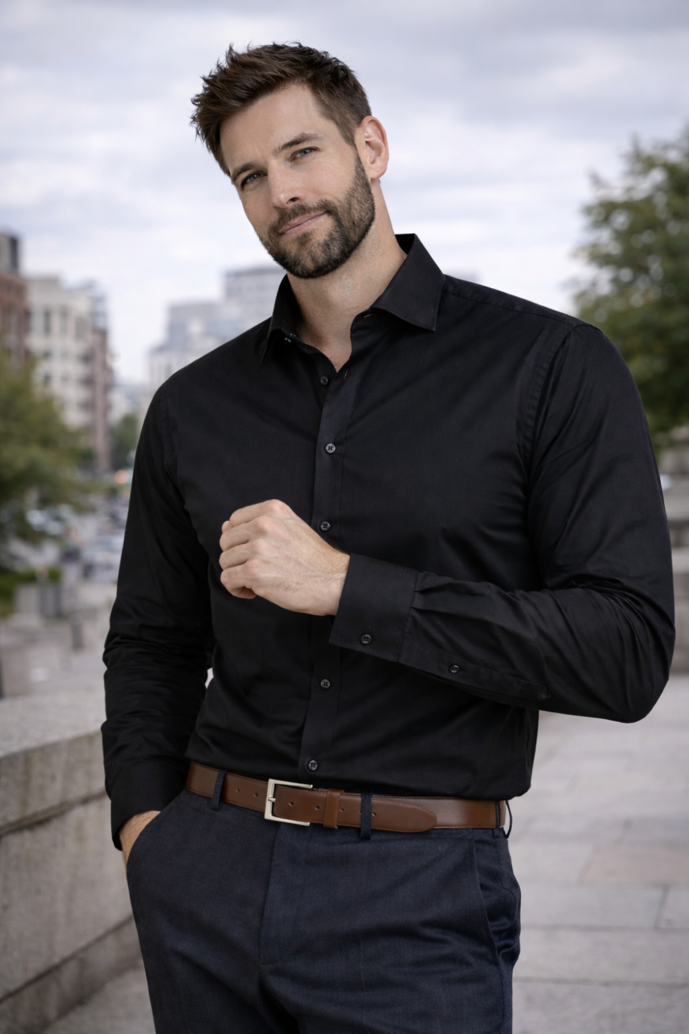The London Plain Mens Shirt, Regular Fit, Classic Formal Dress Wear, Single & Double Cuff Option, Black - Image 2