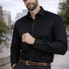 The London Plain Mens Shirt, Regular Fit, Classic Formal Dress Wear, Single & Double Cuff Option, Black - Thumbnail Image 2
