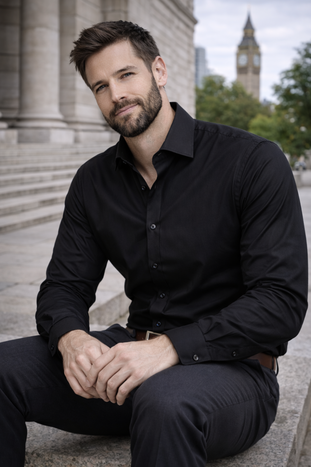The London Plain Mens Shirt, Regular Fit, Classic Formal Dress Wear, Single & Double Cuff Option, Black - Image 3