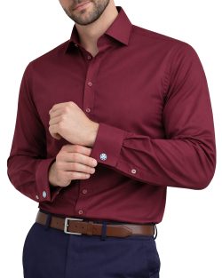 The London Plain Mens Shirt, Regular Fit, Classic Formal Dress Wear, Single & Double Cuff Option, Burgundy