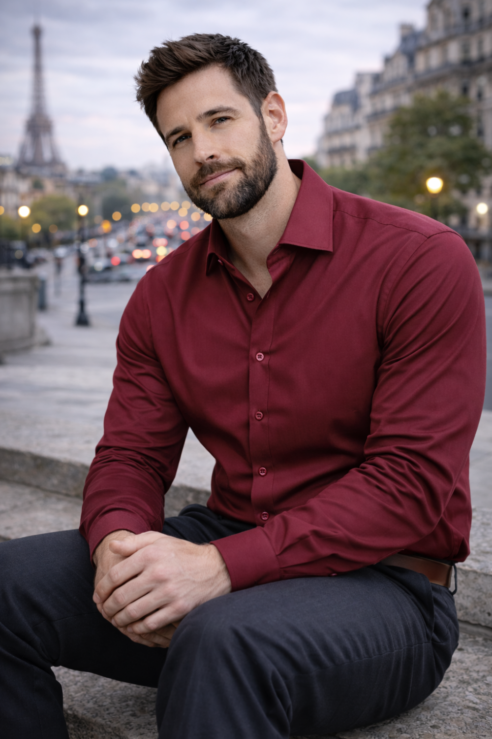 The London Plain Mens Shirt, Regular Fit, Classic Formal Dress Wear, Single & Double Cuff Option, Burgundy - Image 3