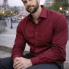 The London Plain Mens Shirt, Regular Fit, Classic Formal Dress Wear, Single & Double Cuff Option, Burgundy - Thumbnail Image 3