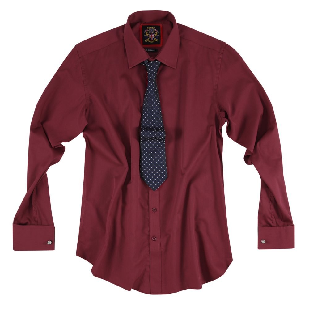 The London Plain Mens Shirt, Regular Fit, Classic Formal Dress Wear, Single & Double Cuff Option, Burgundy - Image 13