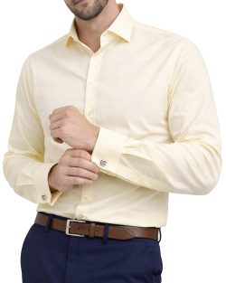 The London Plain Mens Shirt, Regular Fit, Classic Formal Dress Wear, Single & Double Cuff Option, Fresh Primrose Lemon