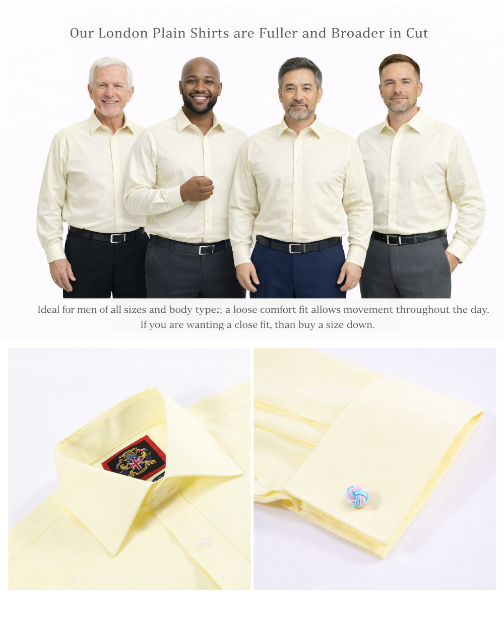 The London Plain Mens Shirt, Regular Fit, Classic Formal Dress Wear, Single & Double Cuff Option, Fresh Primrose Lemon - Image 5