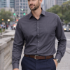 The London Plain Mens Shirt, Regular Fit, Classic Formal Dress Wear, Single & Double Cuff Option, Grey - Thumbnail Image 2