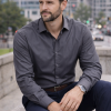 The London Plain Mens Shirt, Regular Fit, Classic Formal Dress Wear, Single & Double Cuff Option, Grey - Thumbnail Image 3