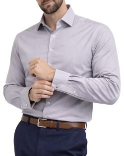 The London Plain Mens Shirt, Regular Fit, Classic Formal Dress Wear, Single & Double Cuff Option, Light Grey