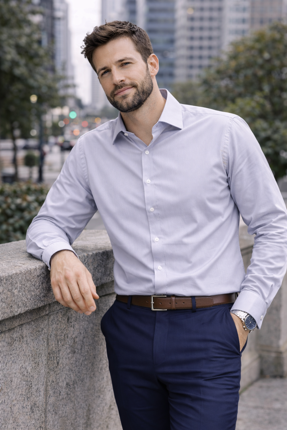 The London Plain Mens Shirt, Regular Fit, Classic Formal Dress Wear, Single & Double Cuff Option, Light Grey - Image 2