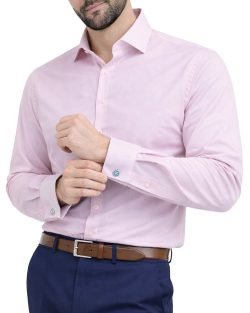 The London Plain Mens Shirt, Regular Fit, Classic Formal Dress Wear, Single & Double Cuff Option, Pink