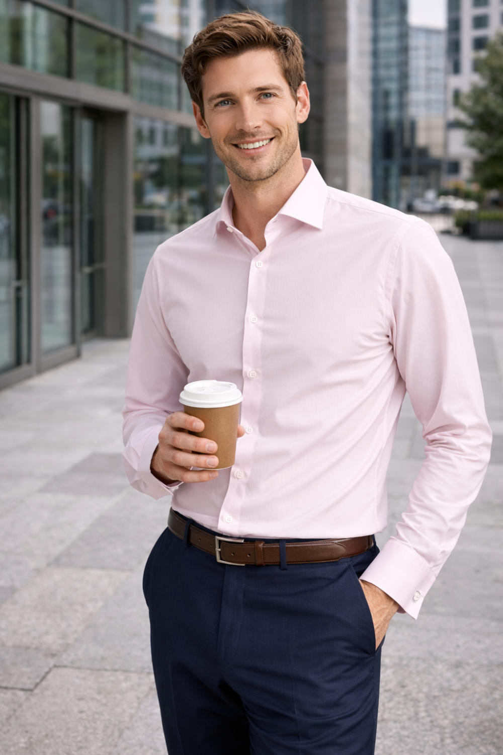 The London Plain Mens Shirt, Regular Fit, Classic Formal Dress Wear, Single & Double Cuff Option, Pink - Image 2