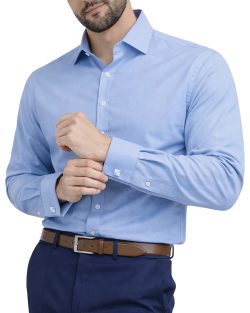 The London Plain Mens Shirt, Regular Fit, Classic Formal Dress Wear, Single & Double Cuff Option, Porcelain Blue