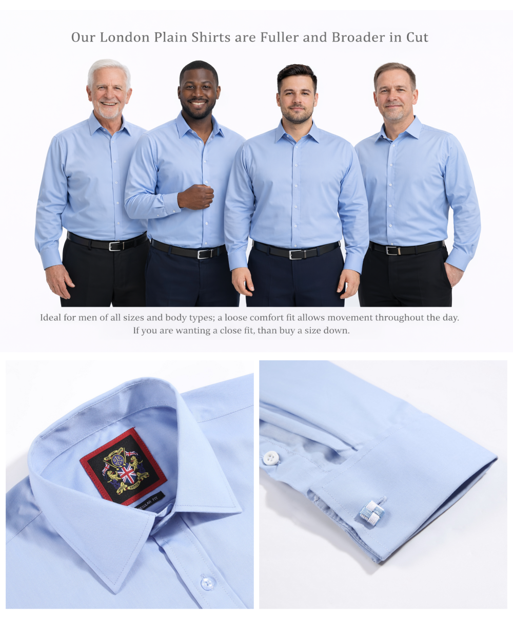 The London Plain Mens Shirt, Regular Fit, Classic Formal Dress Wear, Single & Double Cuff Option, Porcelain Blue - Image 4