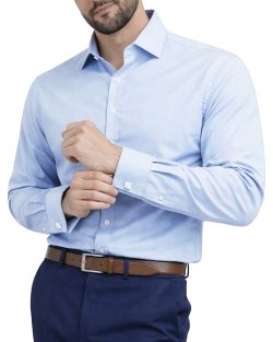 The London Plain Mens Shirt, Regular Fit, Classic Formal Dress Wear, Single & Double Cuff Option, Sky Blue