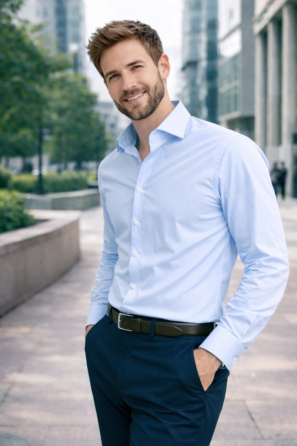 The London Plain Mens Shirt, Regular Fit, Classic Formal Dress Wear, Single & Double Cuff Option, Sky Blue - Image 2