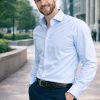 The London Plain Mens Shirt, Regular Fit, Classic Formal Dress Wear, Single & Double Cuff Option, Sky Blue - Thumbnail Image 2