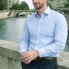 The London Plain Mens Shirt, Regular Fit, Classic Formal Dress Wear, Single & Double Cuff Option, Sky Blue - Thumbnail Image 3