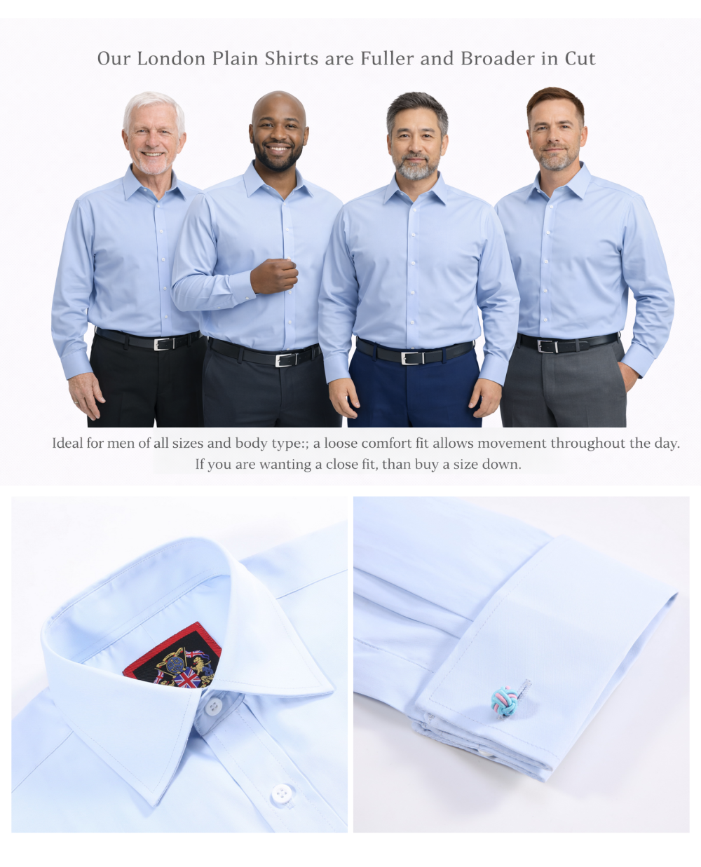 The London Plain Mens Shirt, Regular Fit, Classic Formal Dress Wear, Single & Double Cuff Option, Sky Blue - Image 4