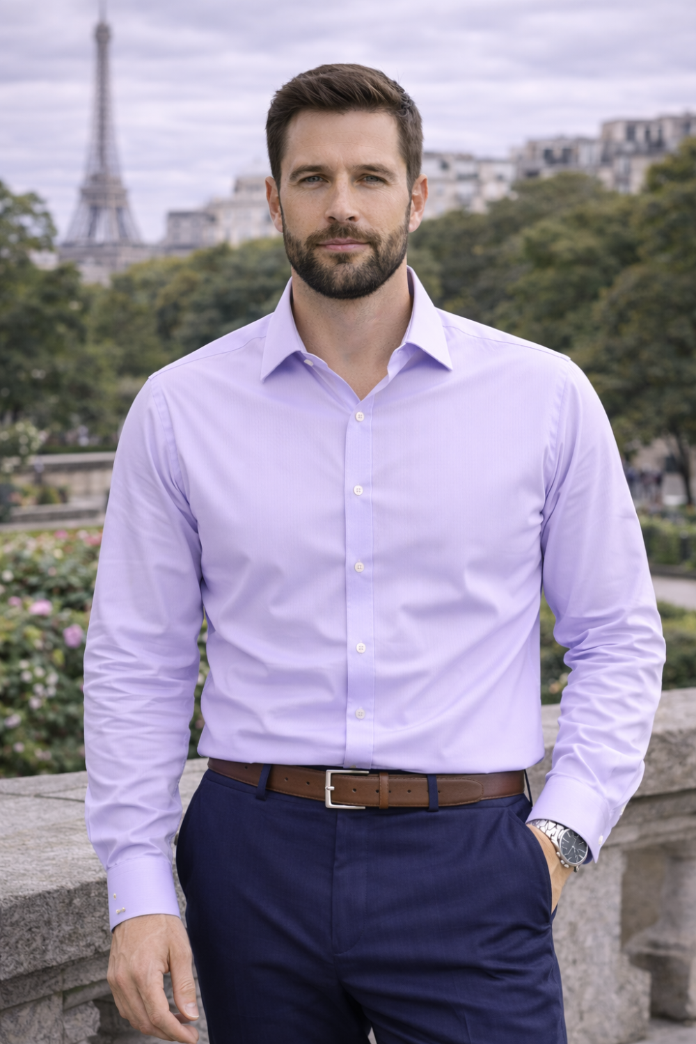 The London Plain Mens Shirt, Regular Fit, Classic Formal Dress Wear, Single & Double Cuff Option, Vibrant Lavender - Image 2