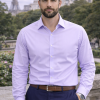 The London Plain Mens Shirt, Regular Fit, Classic Formal Dress Wear, Single & Double Cuff Option, Vibrant Lavender - Thumbnail Image 2