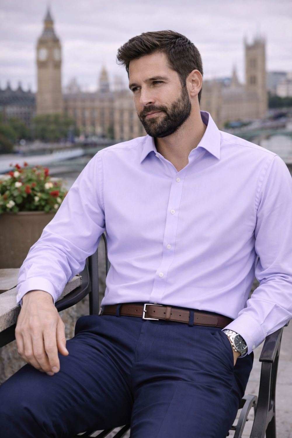 The London Plain Mens Shirt, Regular Fit, Classic Formal Dress Wear, Single & Double Cuff Option, Vibrant Lavender - Image 3