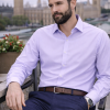 The London Plain Mens Shirt, Regular Fit, Classic Formal Dress Wear, Single & Double Cuff Option, Vibrant Lavender - Thumbnail Image 3