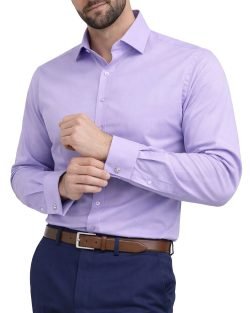 The London Plain Mens Shirt, Regular Fit, Classic Formal Dress Wear, Single & Double Cuff Option, Vibrant Lavender